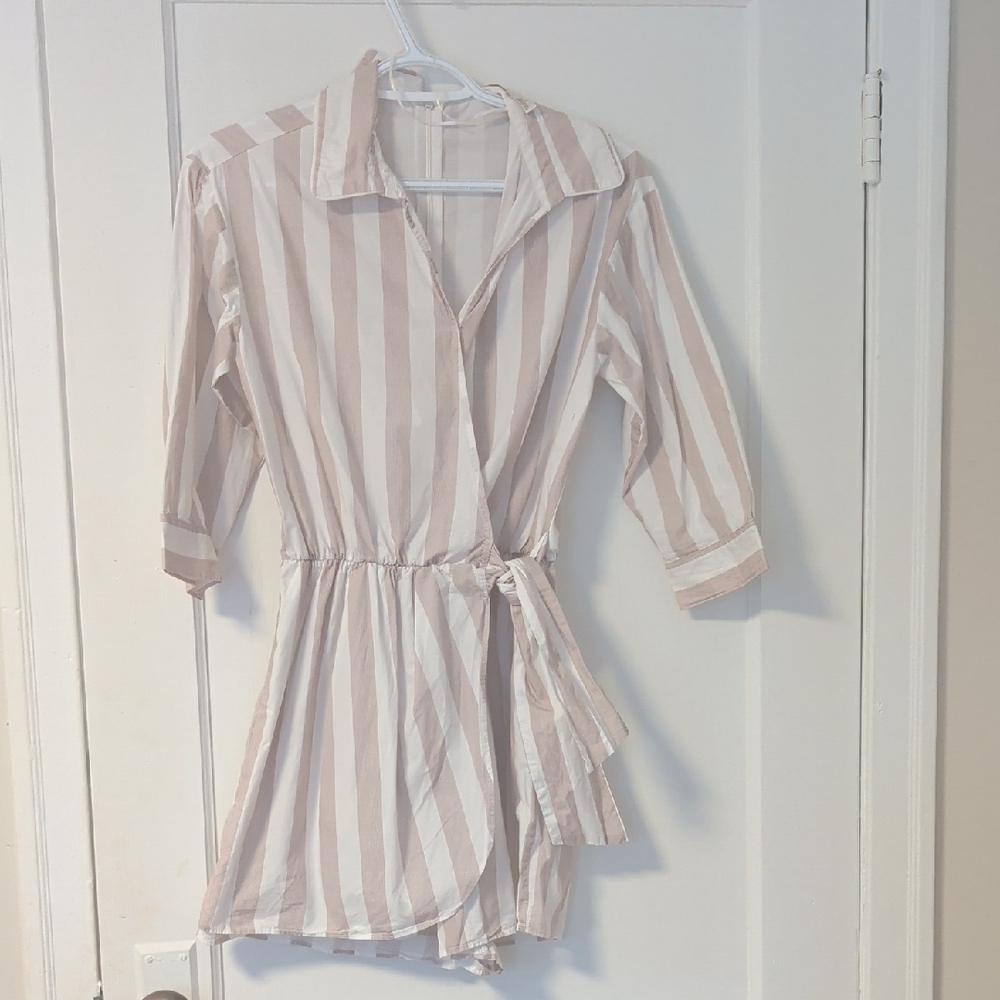 Bishop + Young Beige Striped Romper Size Small